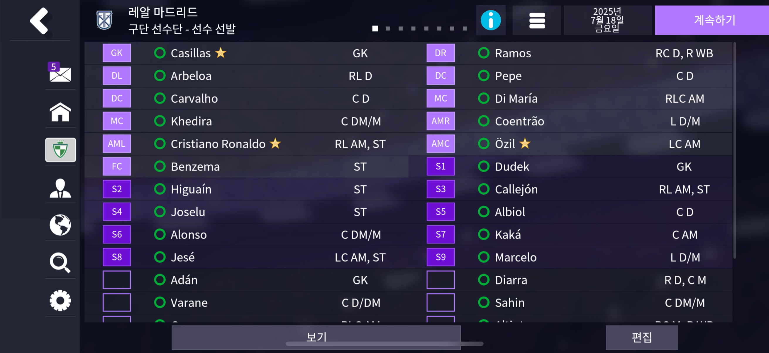 Real Madrid lineup