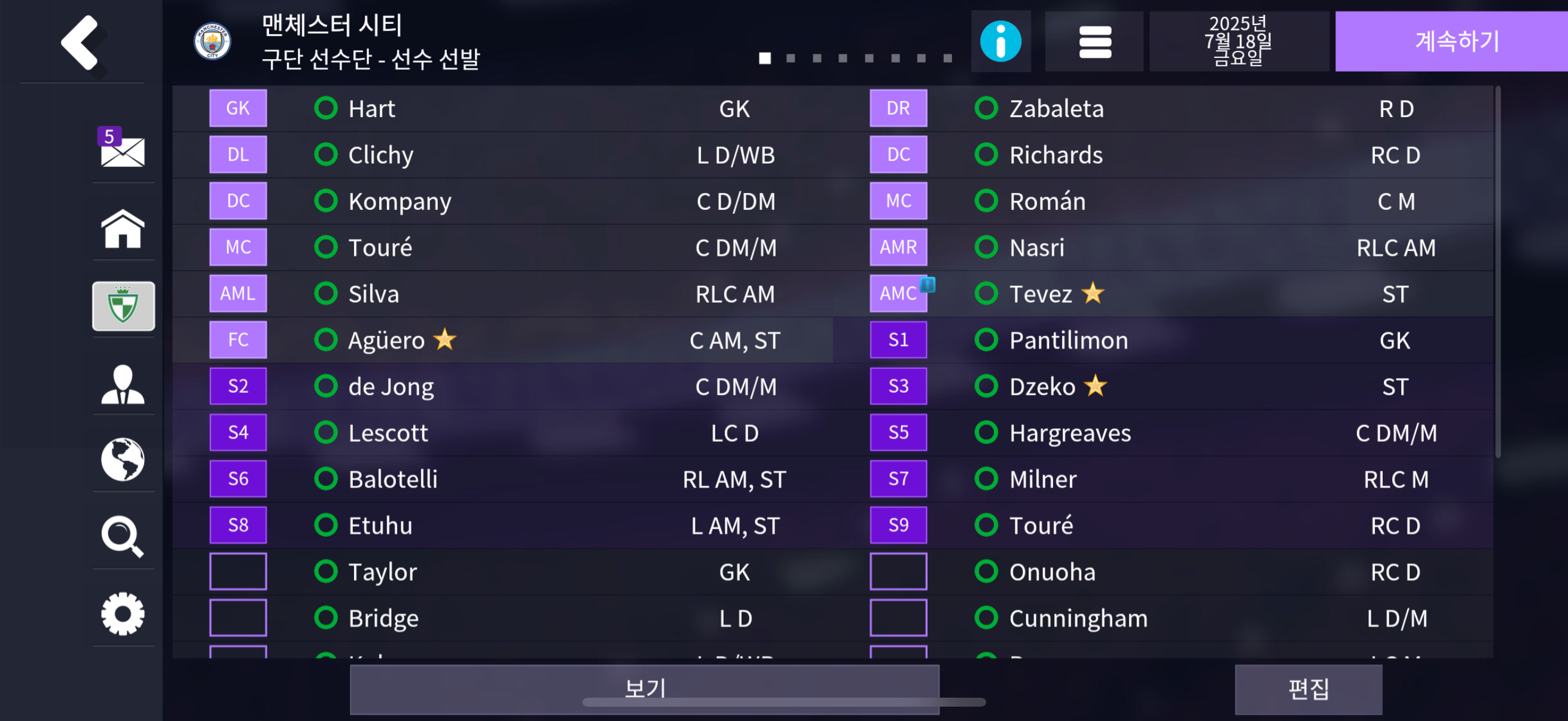 Man City lineup